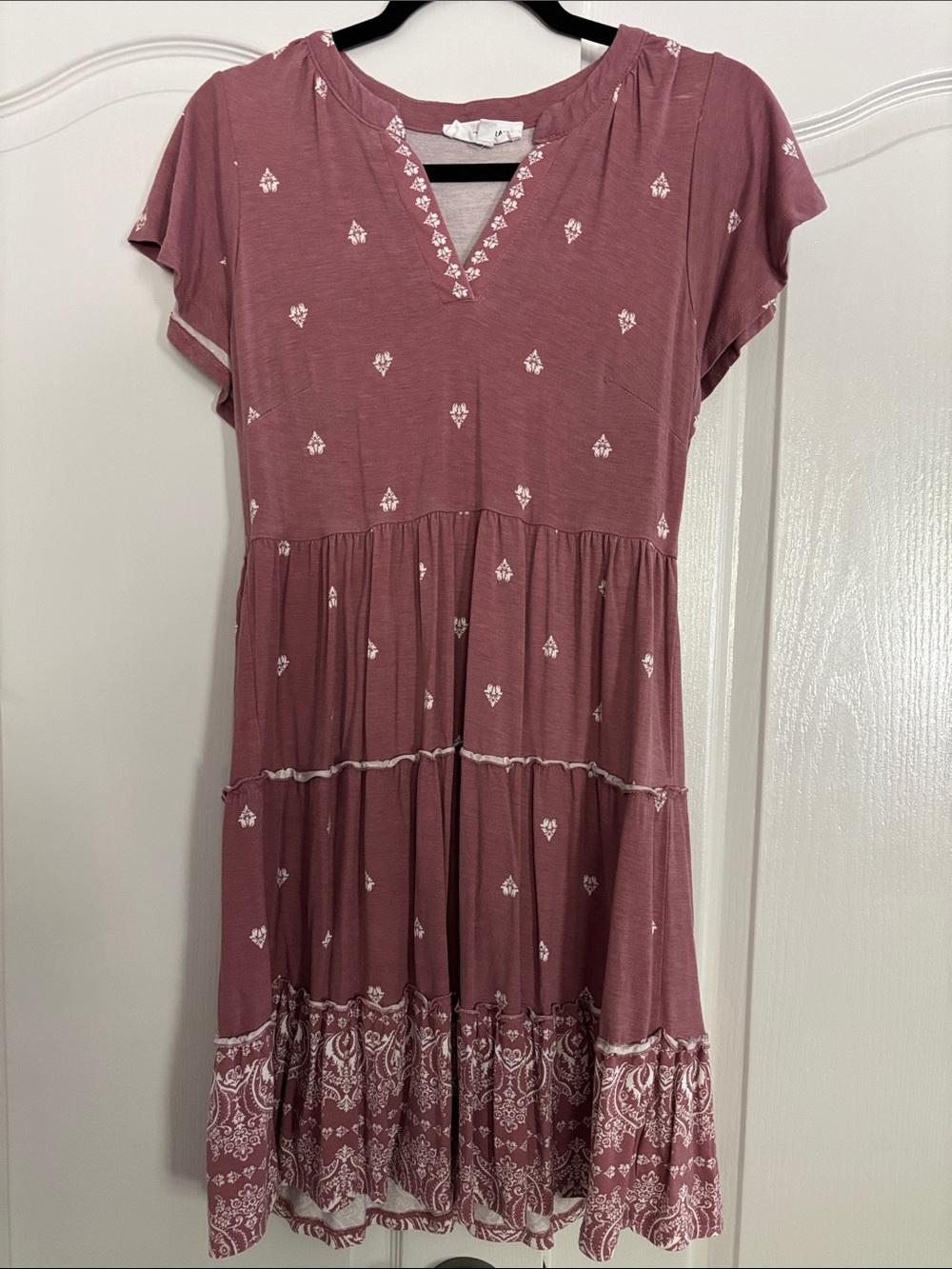 Lucky Brand Dusty Rose Printed Tiered Dress